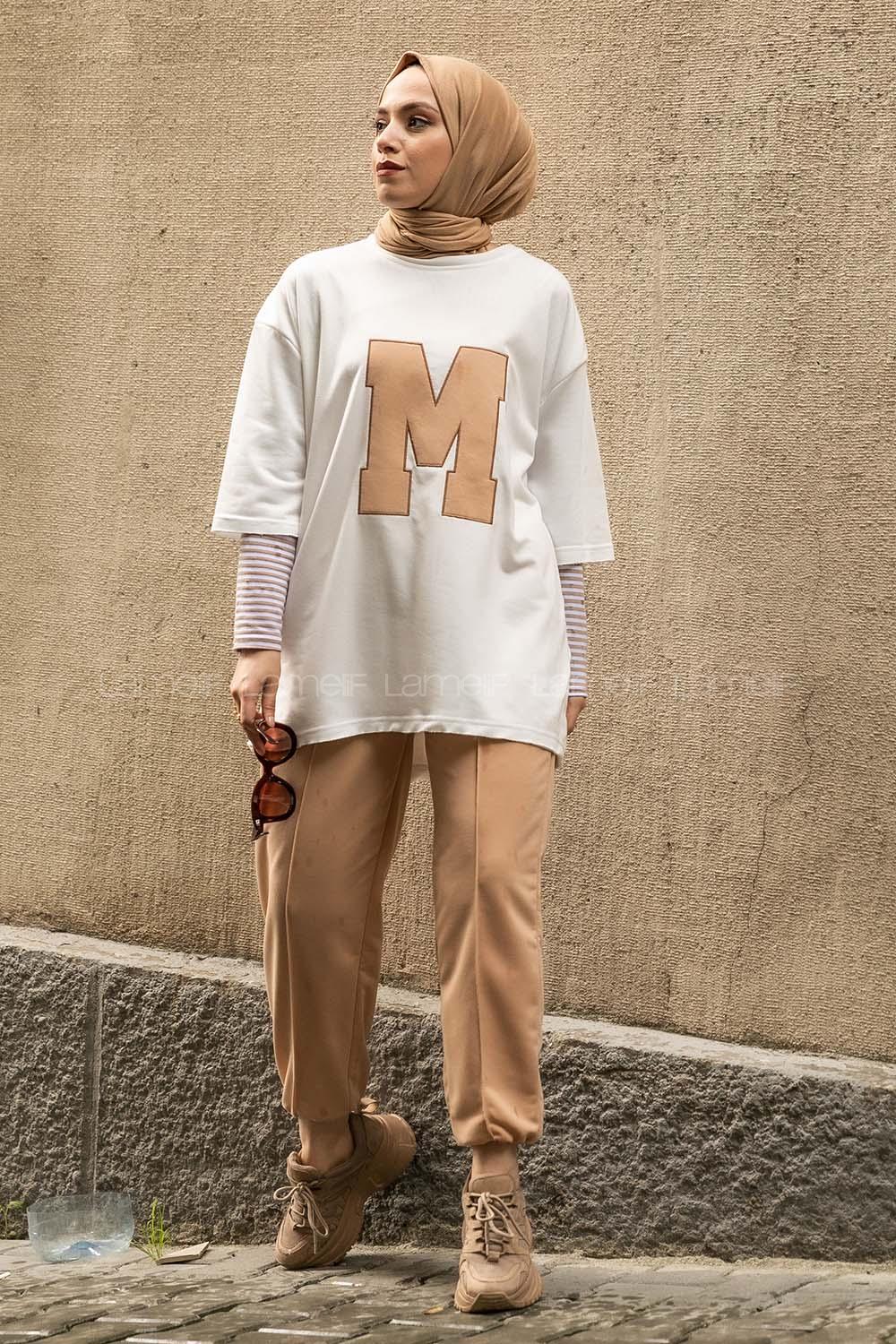 Modalamelif M Nakış Detaylı İkili Takım Sütlü Kahve