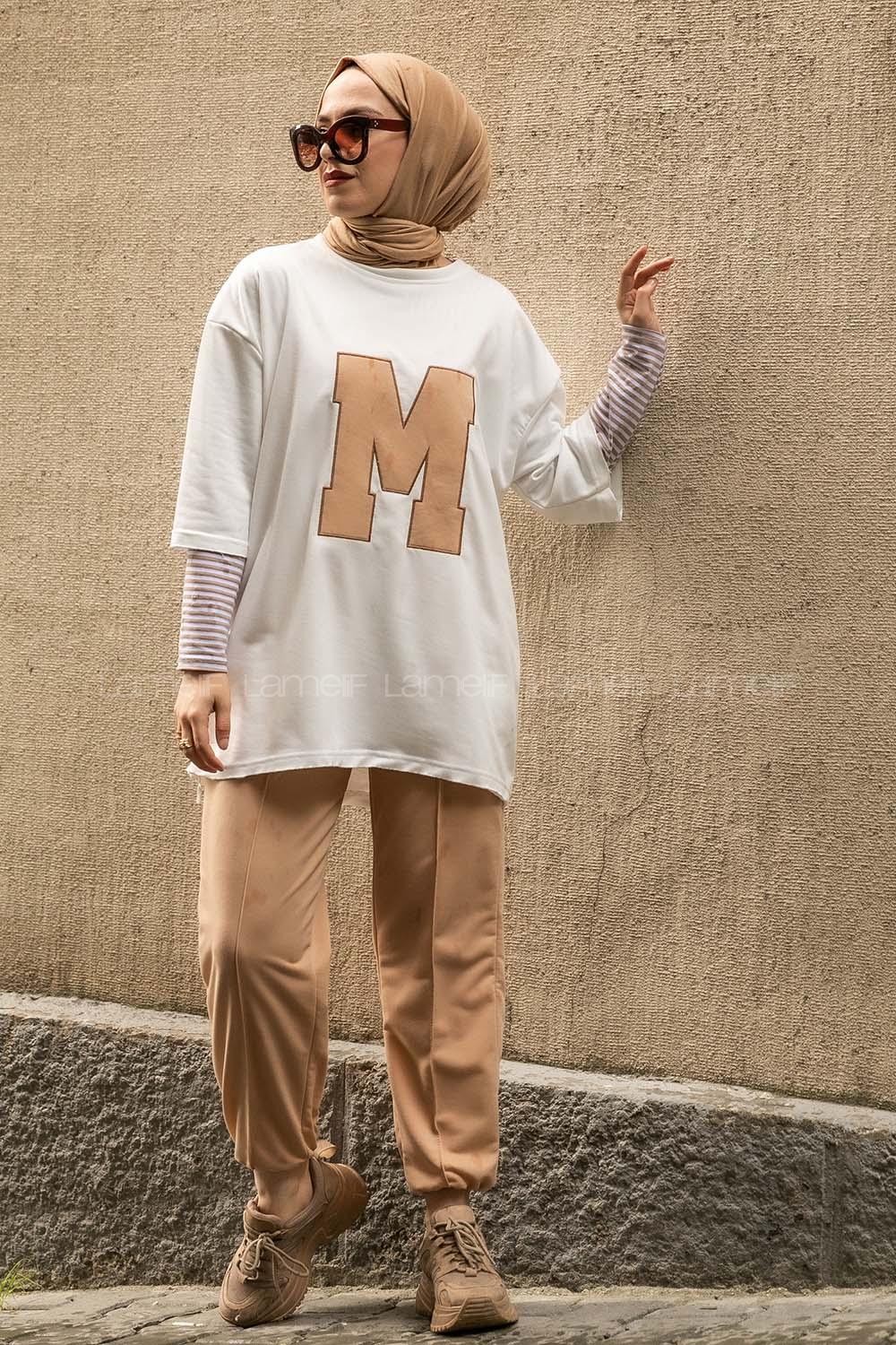 Modalamelif M Nakış Detaylı İkili Takım Sütlü Kahve