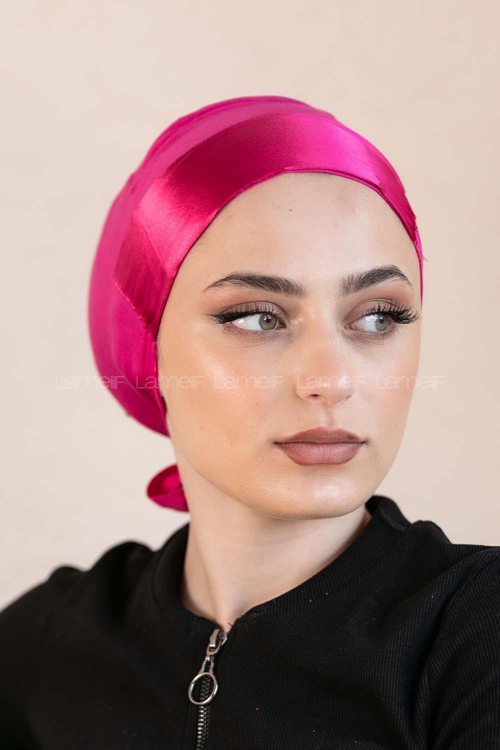 Modalamelif Penye Üstü Saten Bone Fuşya