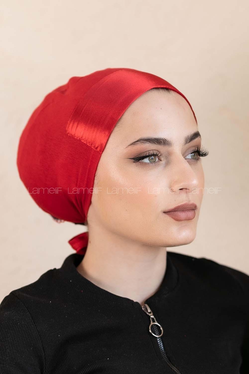 Modalamelif Penye Üstü Saten Bone Kırmızı