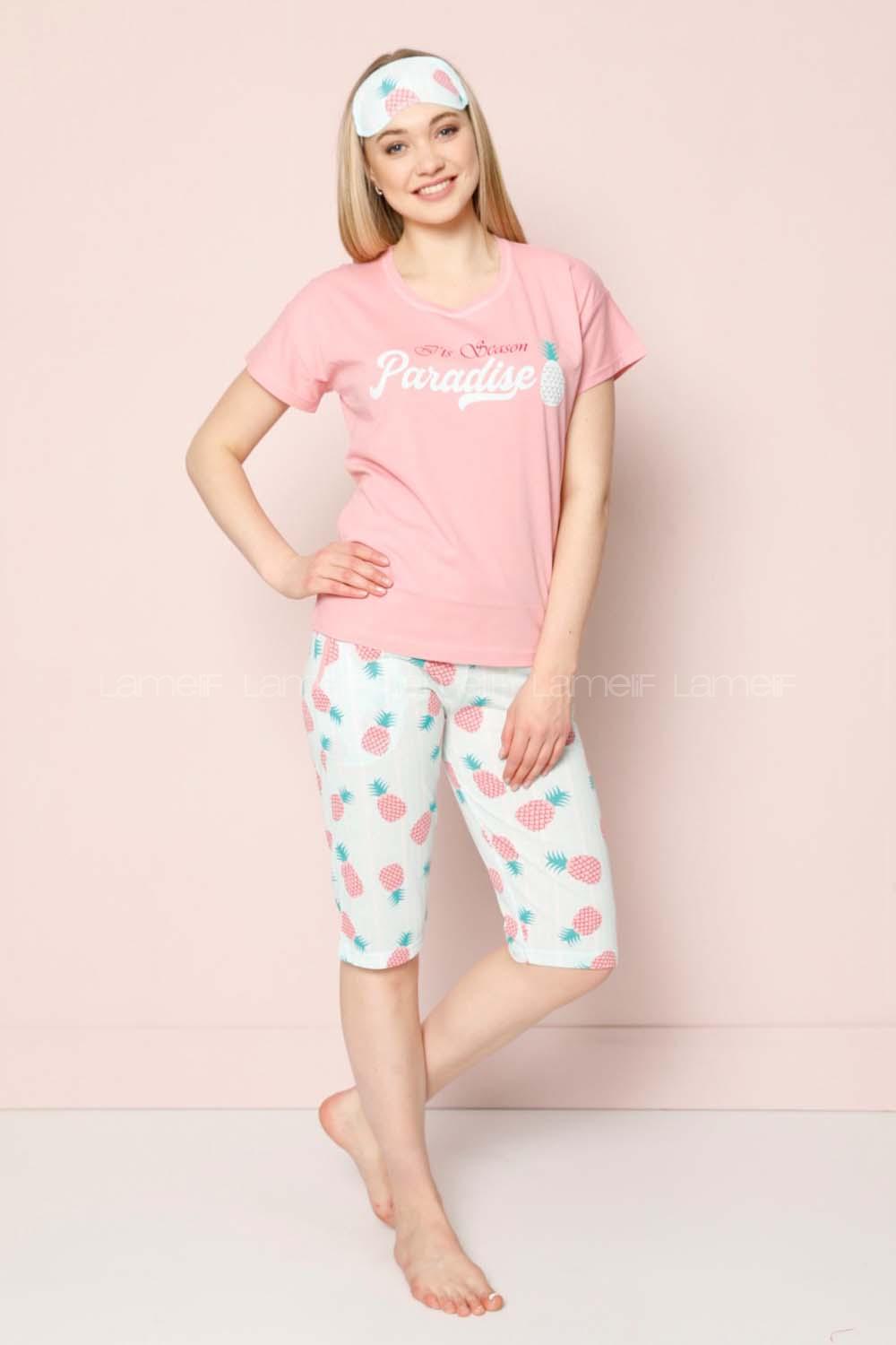 Modalamelif Ananas Desenli Şortlu Takım Pudra