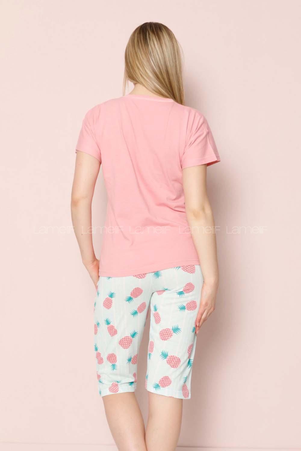 Modalamelif Ananas Desenli Şortlu Takım Pudra