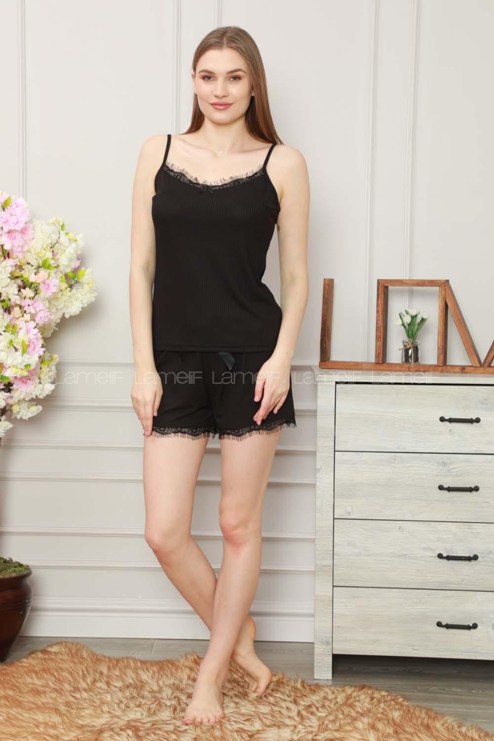 Modalamelif Askılı Siyah Şortlu Takım Siyah