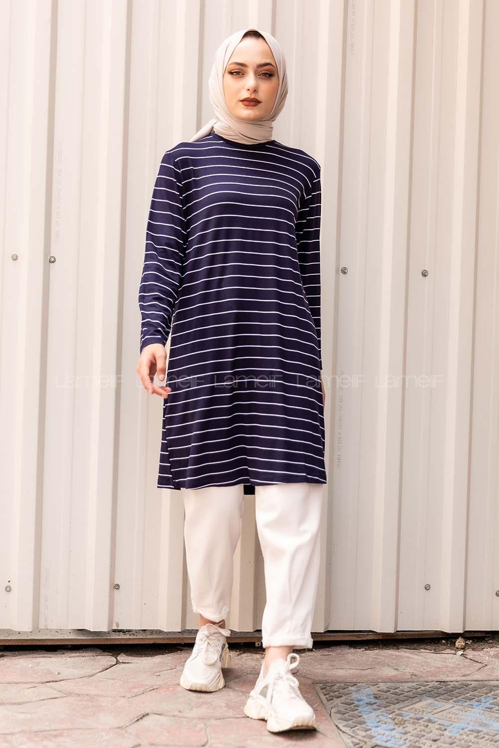 Modalamelif Basic Çizgili Tunik Lacivert