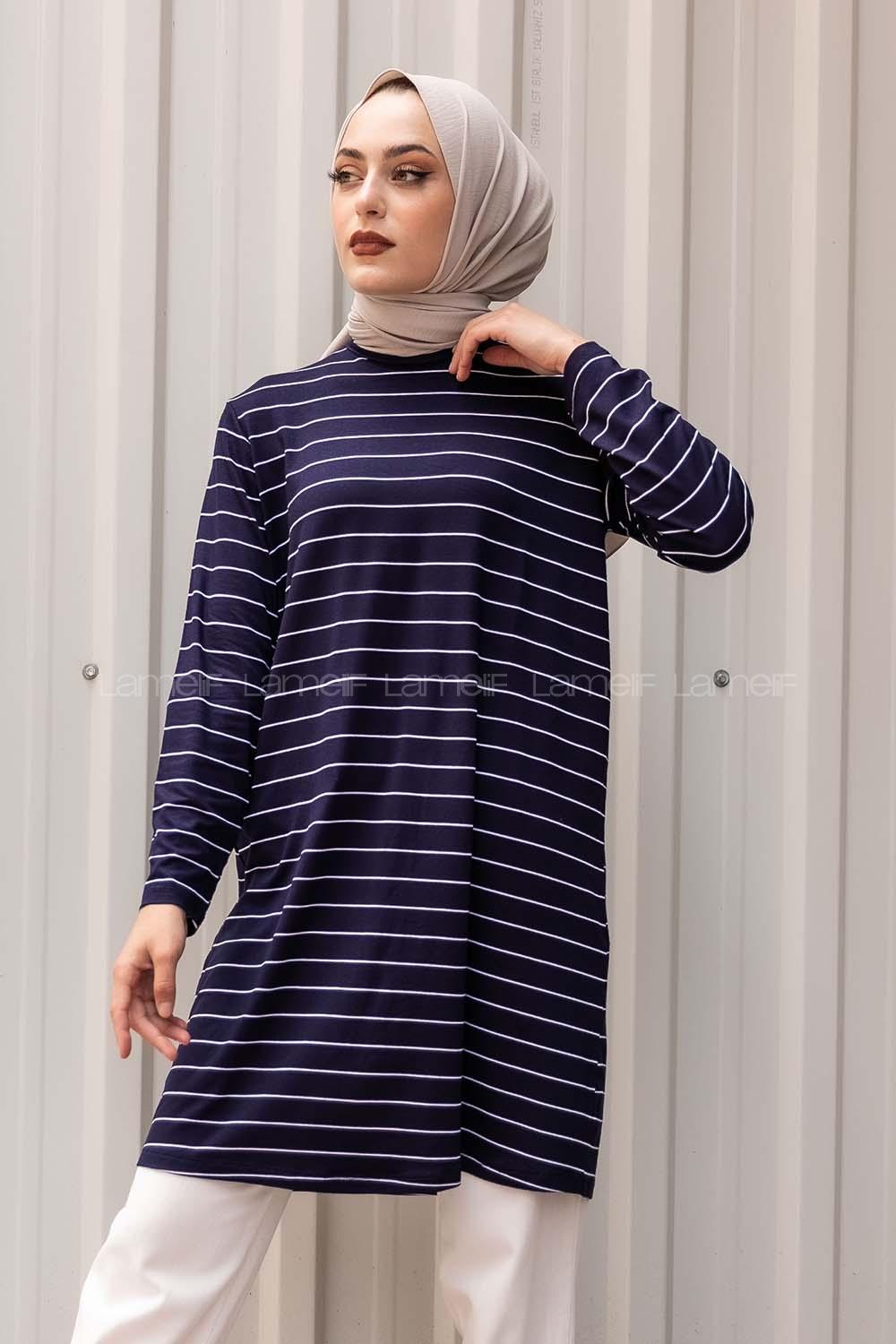 Modalamelif Basic Çizgili Tunik Lacivert
