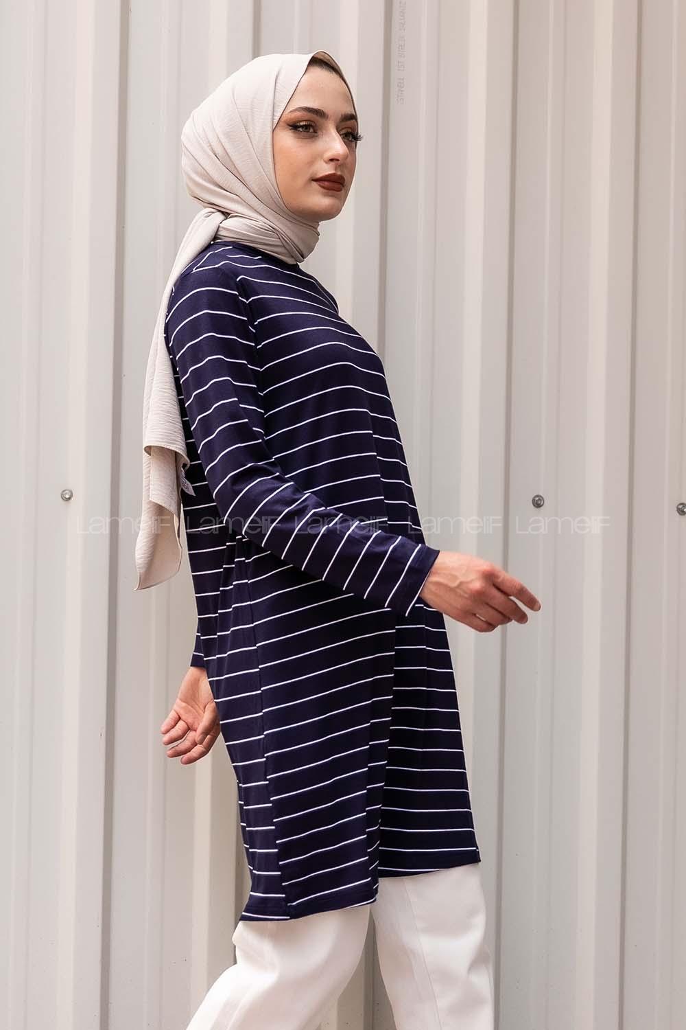 Modalamelif Basic Çizgili Tunik Lacivert