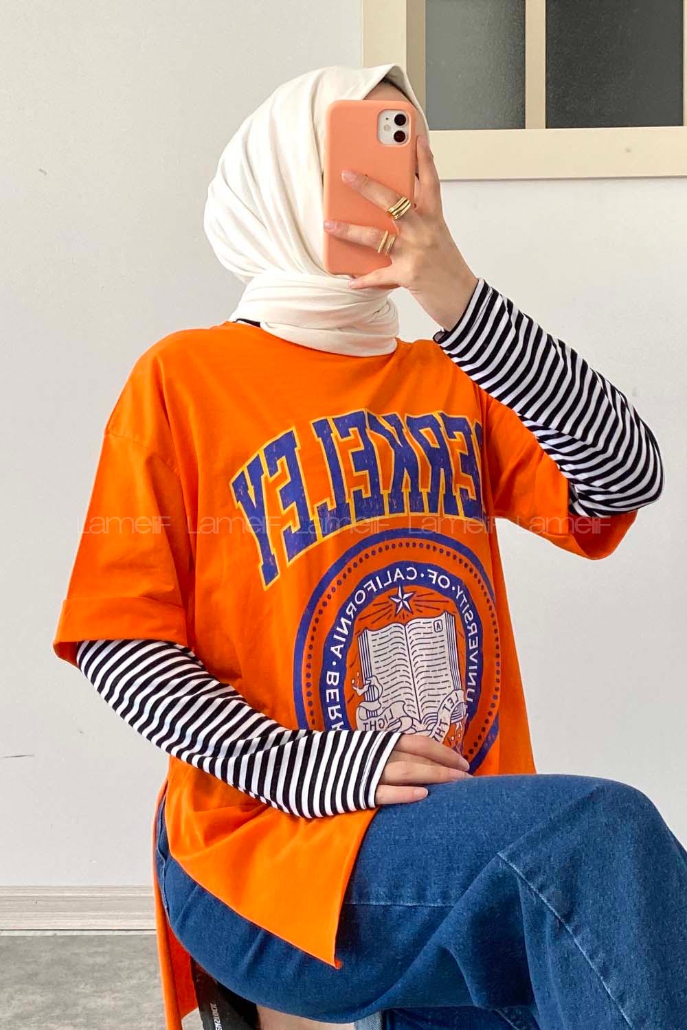 Modalamelif Berkeley Baskılı T-Shirt Oranj