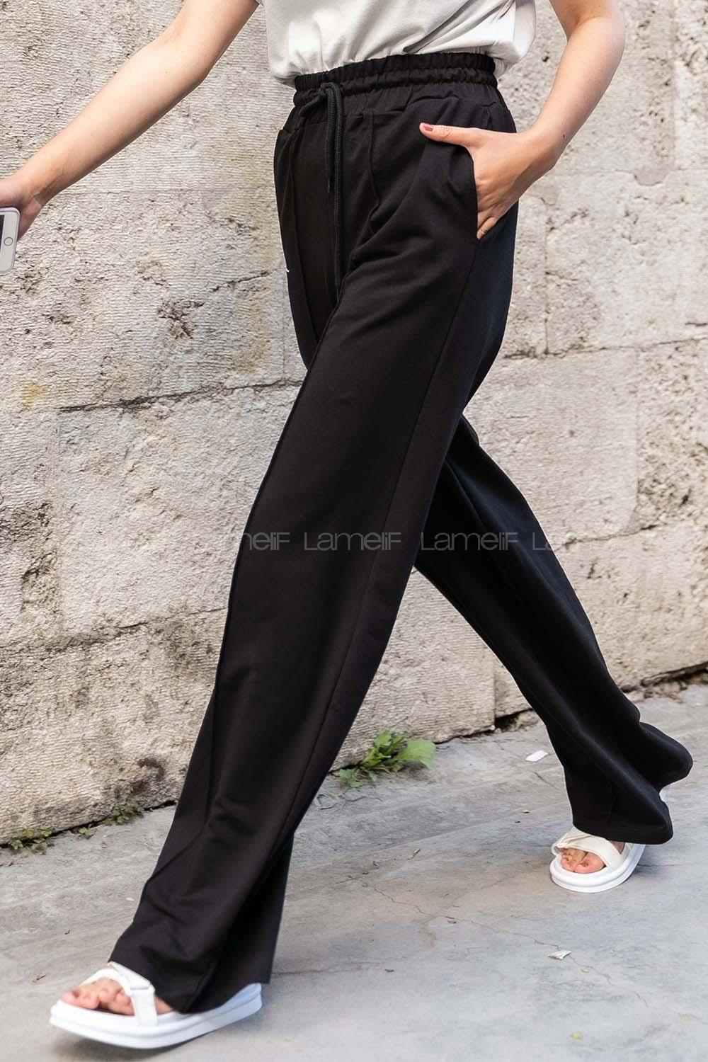 Modalamelif Bol Paça Champion Nakışlı Eşofman Siyah