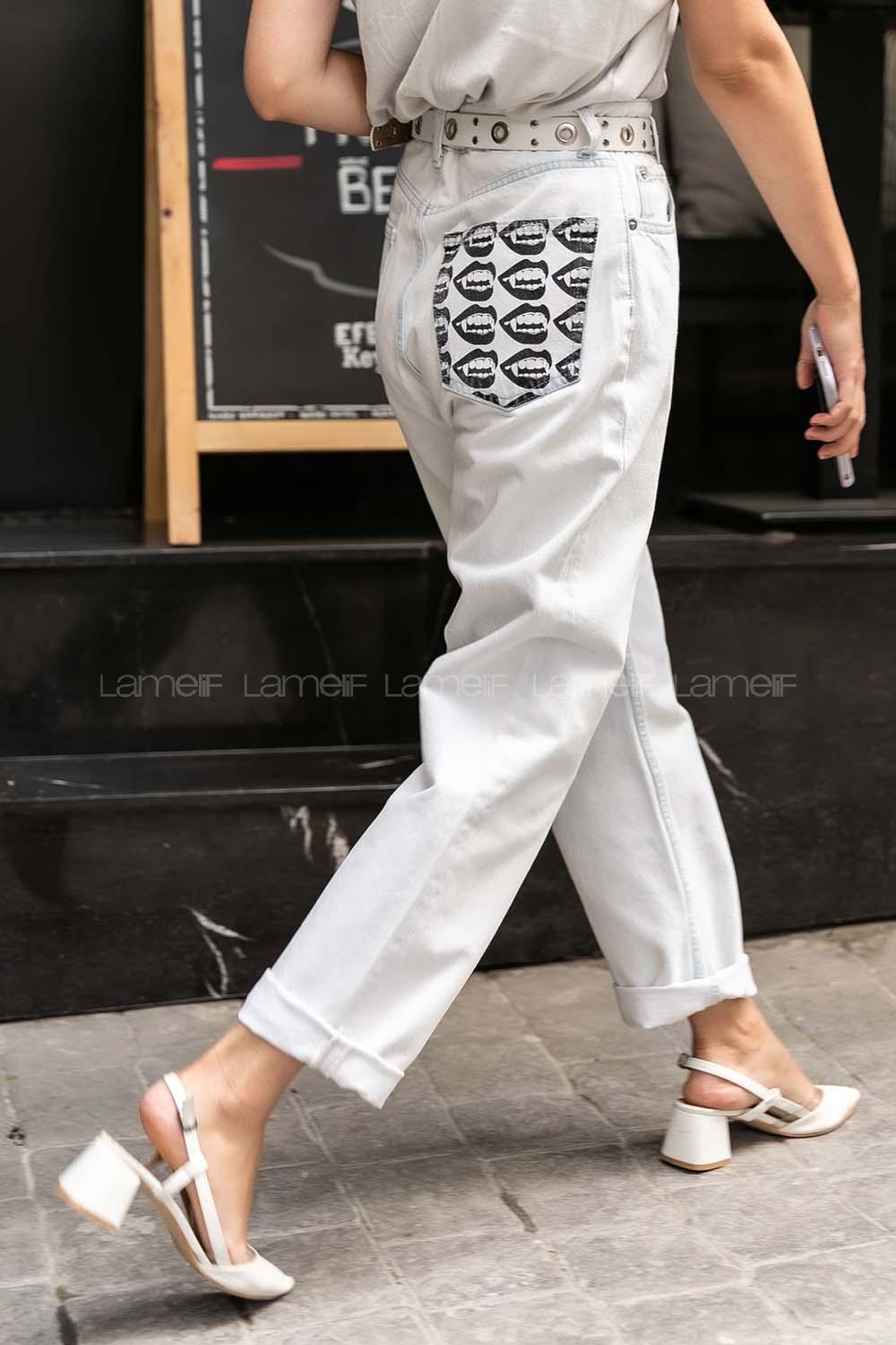 Modalamelif Çakım Düğmeli Çift Cepli Jean Buz Mavisi