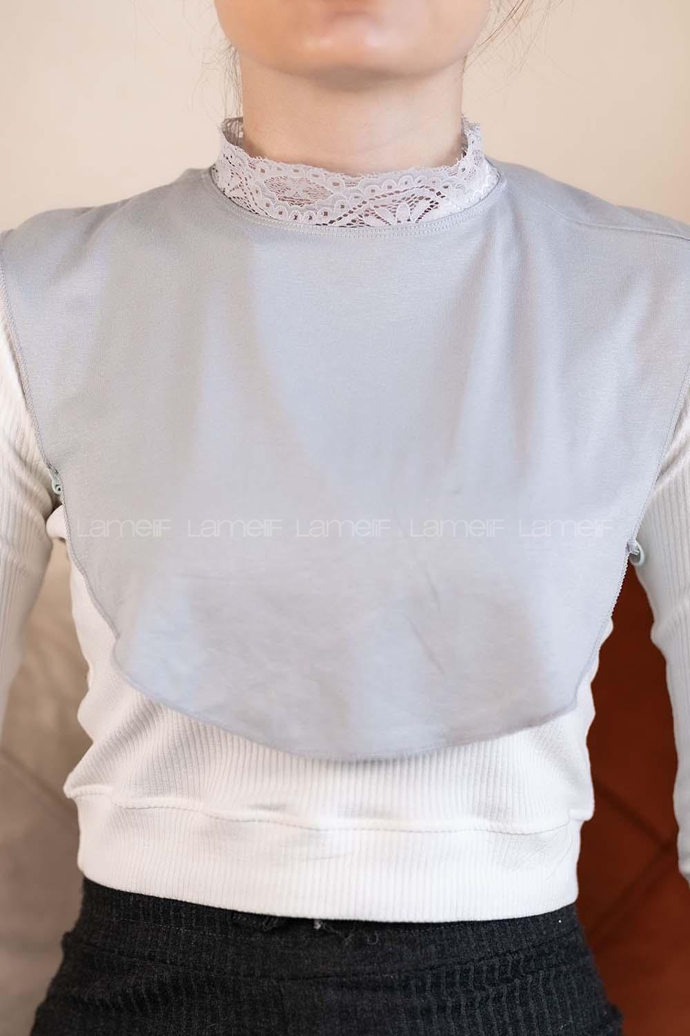 Modalamelif Dantelli Penye Boyunluk Gümüş Gri