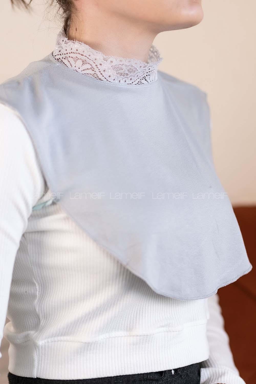 Modalamelif Dantelli Penye Boyunluk Gümüş Gri