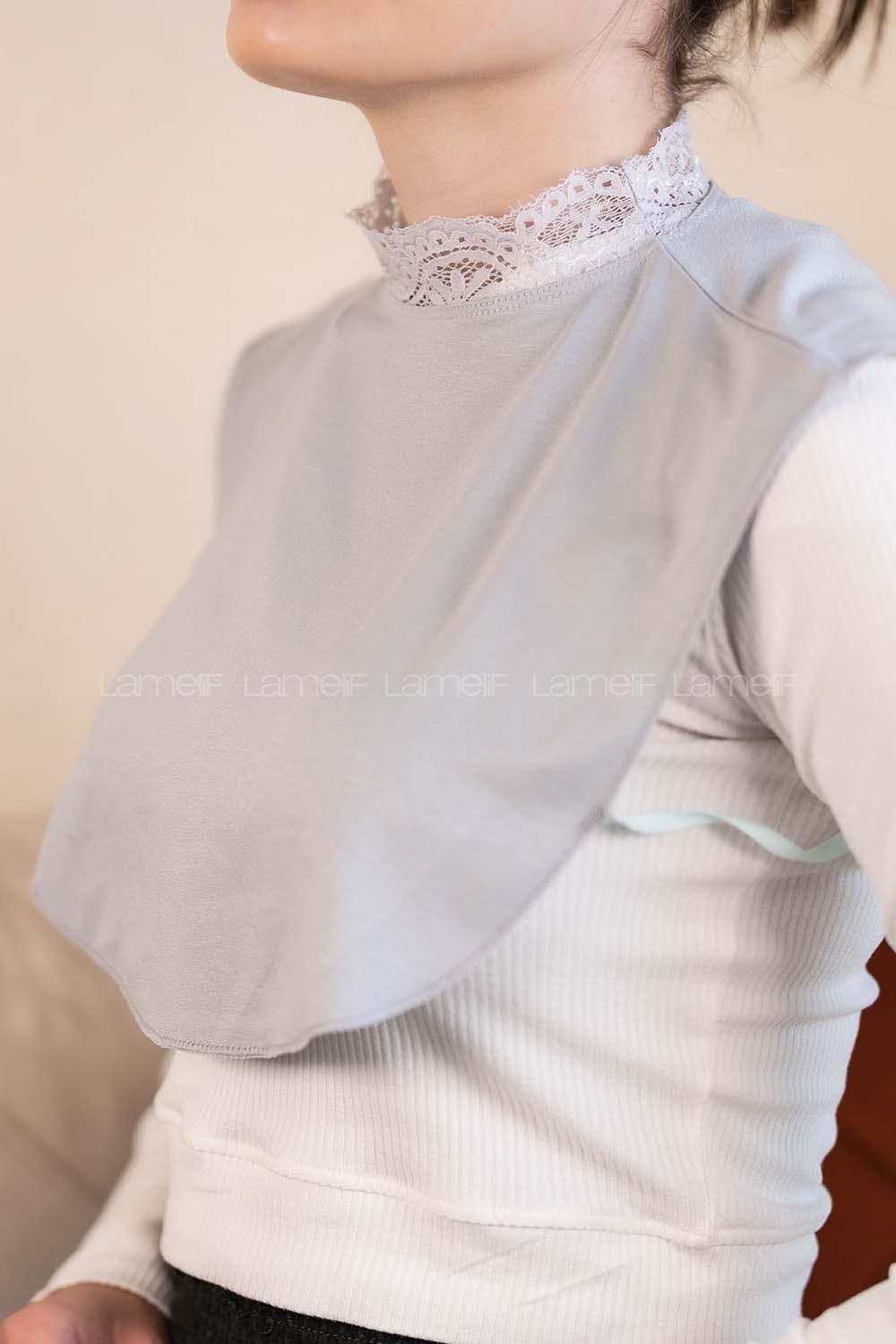 Modalamelif Dantelli Penye Boyunluk Gümüş Gri