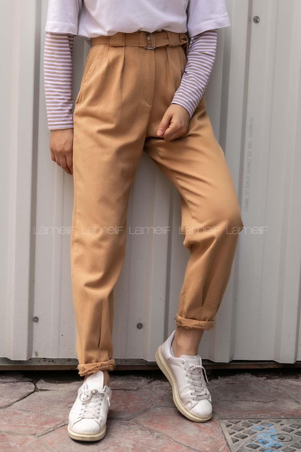 Modalamelif Duble Paça Beli Kemer Detaylı Pantolon Camel