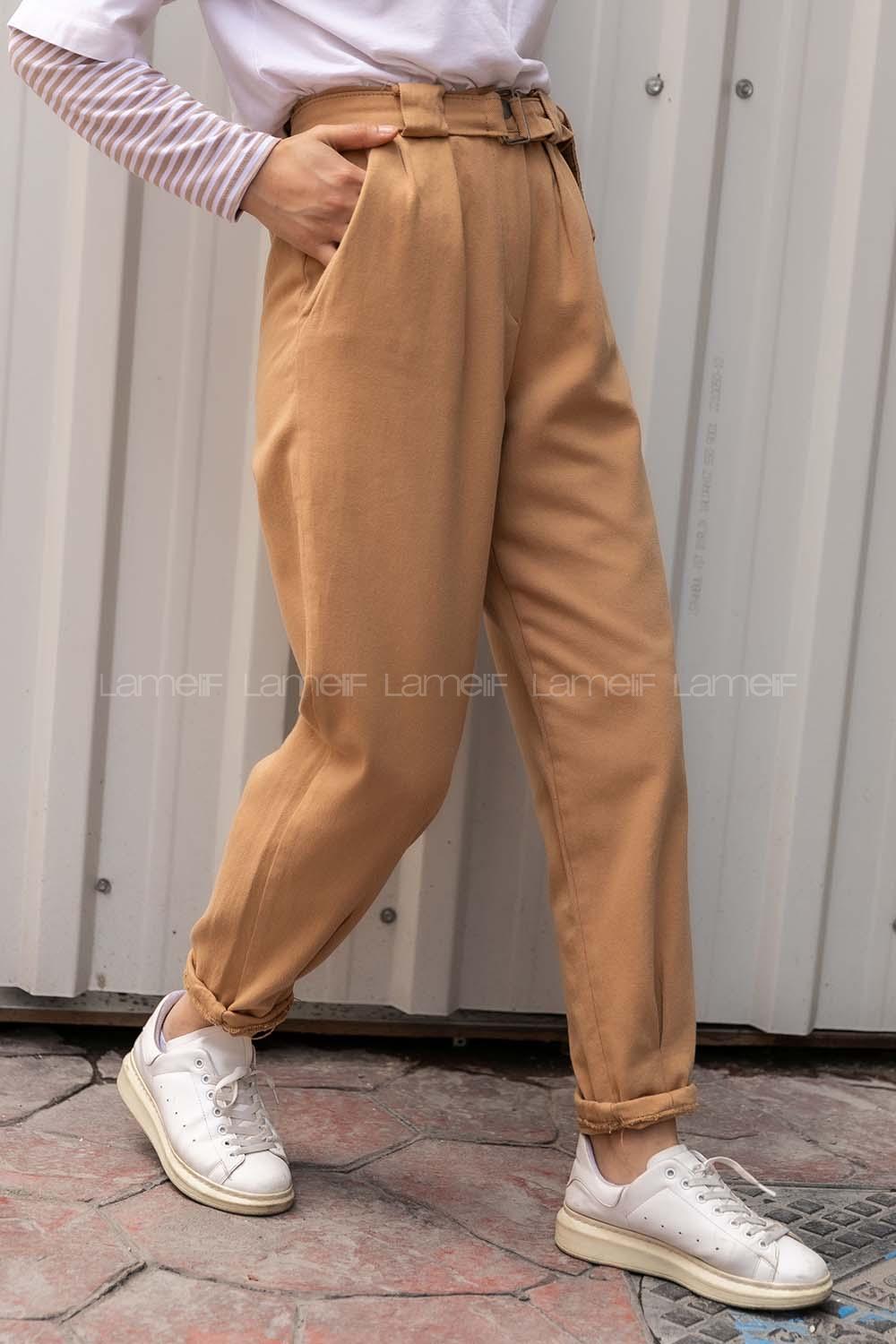 Modalamelif Duble Paça Beli Kemer Detaylı Pantolon Camel