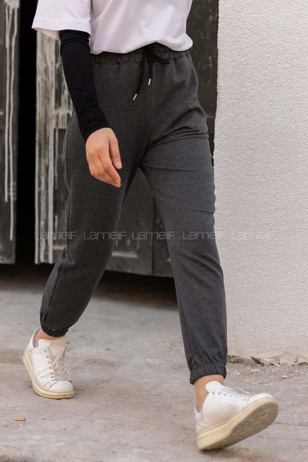 Modalamelif Geniş Kemerli Paça Lastikli Eşofman Altı Antrasit