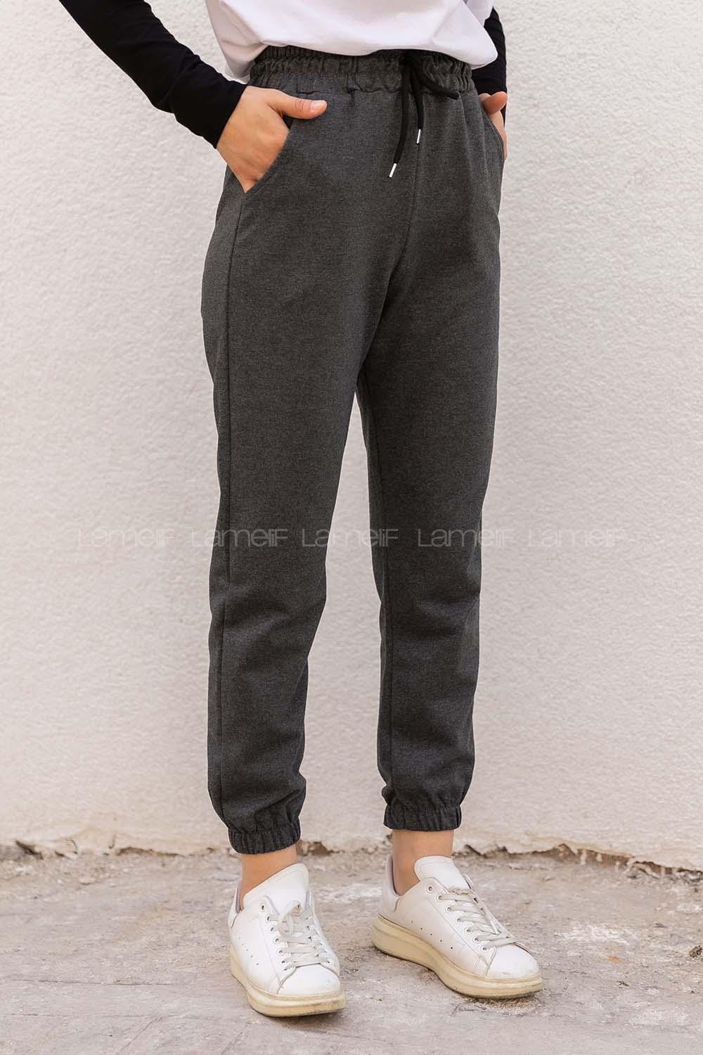 Modalamelif Geniş Kemerli Paça Lastikli Eşofman Altı Antrasit