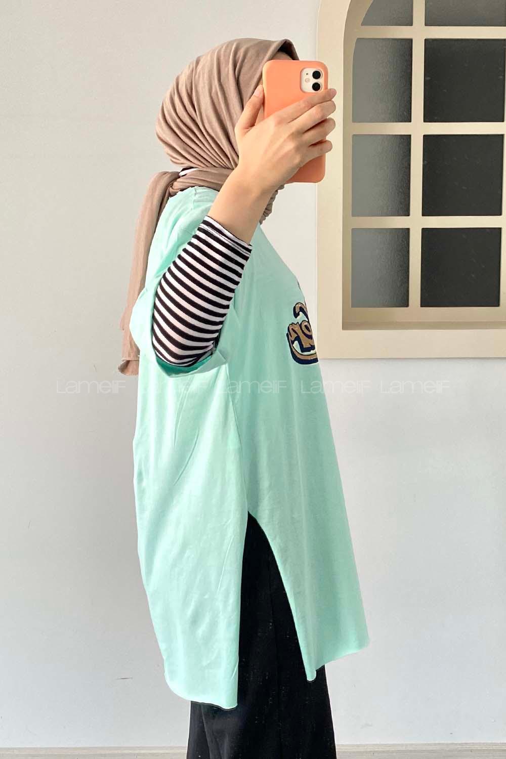 Modalamelif  Headster Baskılı Bisiklet Yaka T-Shirt Mint