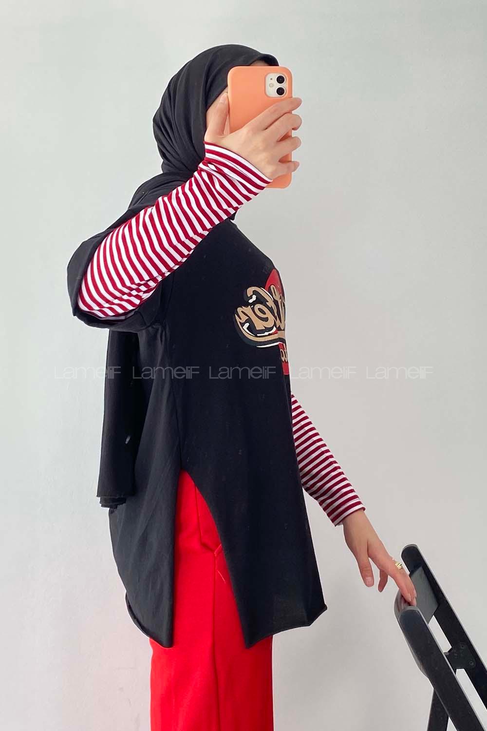 Modalamelif  Headster Baskılı Bisiklet Yaka T-Shirt Siyah