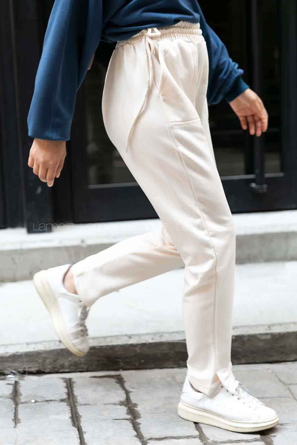 Modalamelif İki Yan Bağcık Detaylı Eşofman Ekru