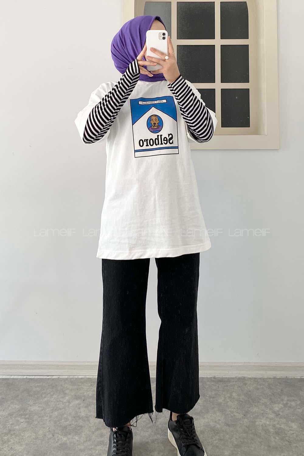 Modalamelif İstanbul Baskılı Oversize T-Shirt  Beyaz