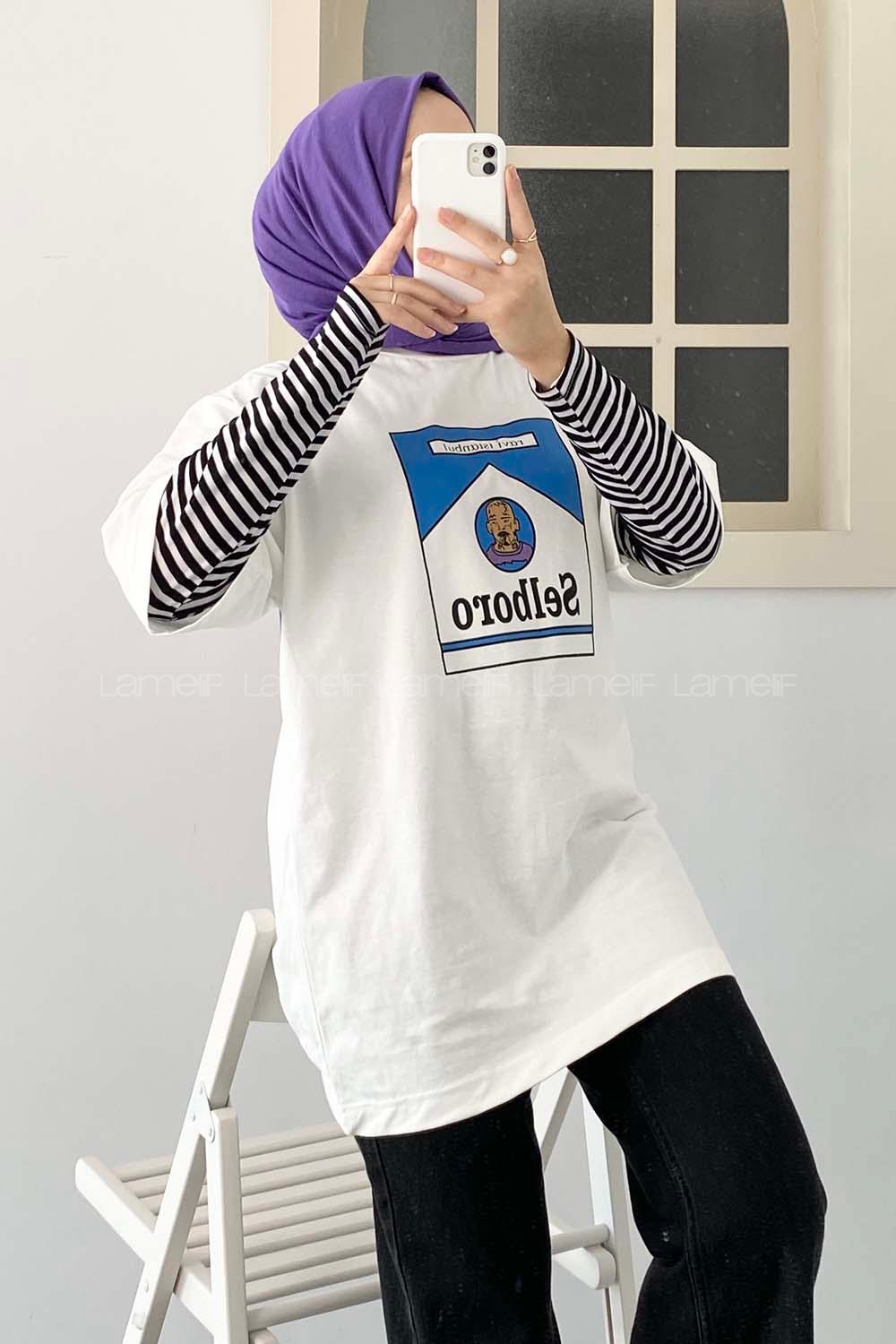 Modalamelif İstanbul Baskılı Oversize T-Shirt  Beyaz