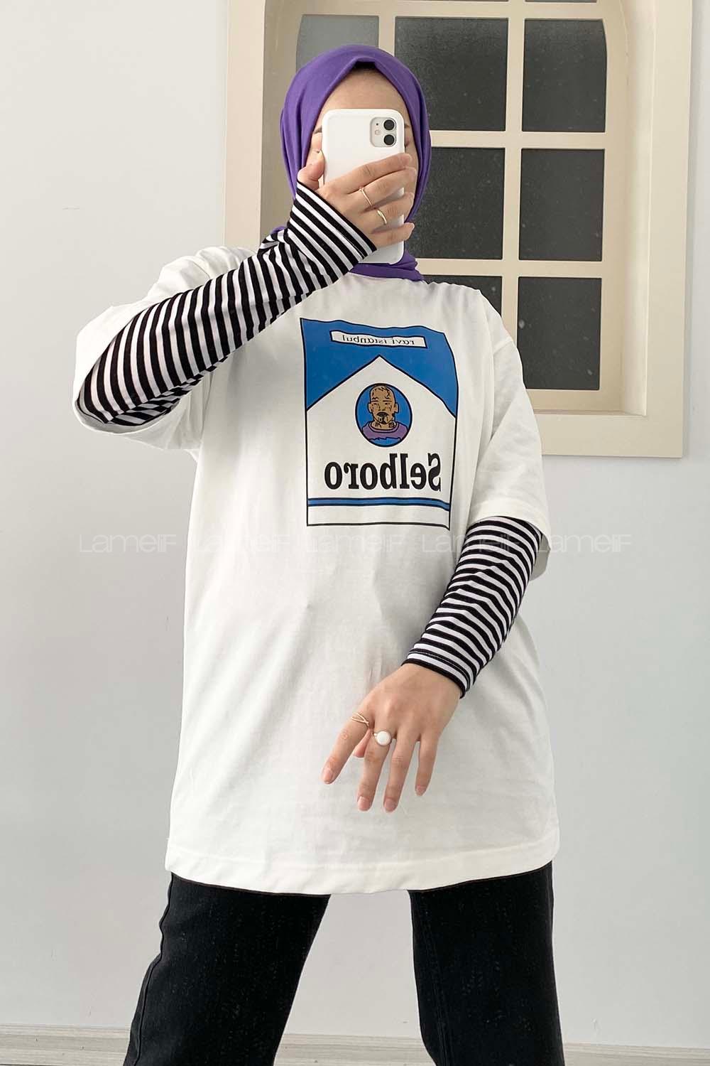 Modalamelif İstanbul Baskılı Oversize T-Shirt  Beyaz