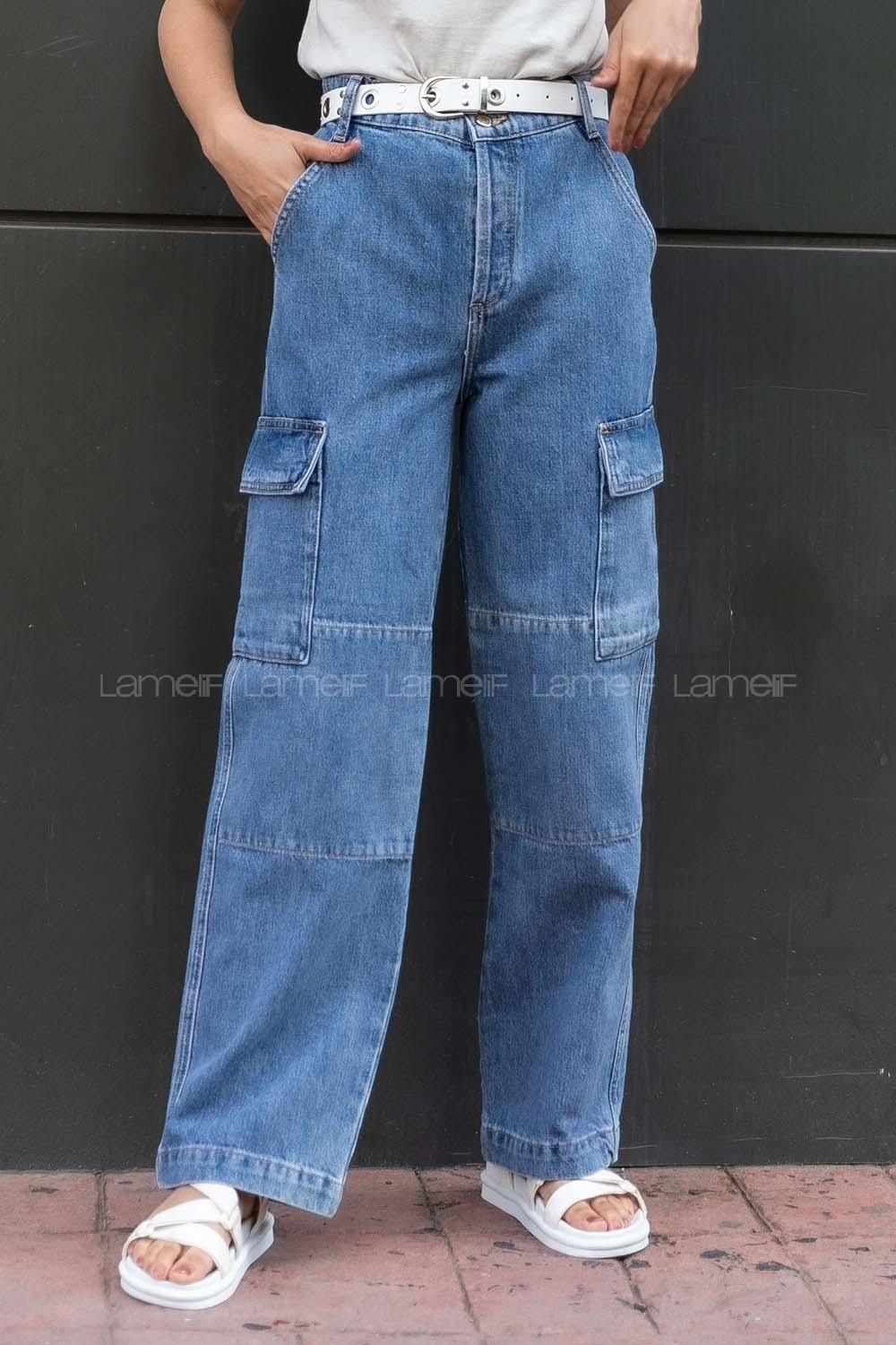 Modalamelif Kargo Cepli Bol Paça Jean Mavi