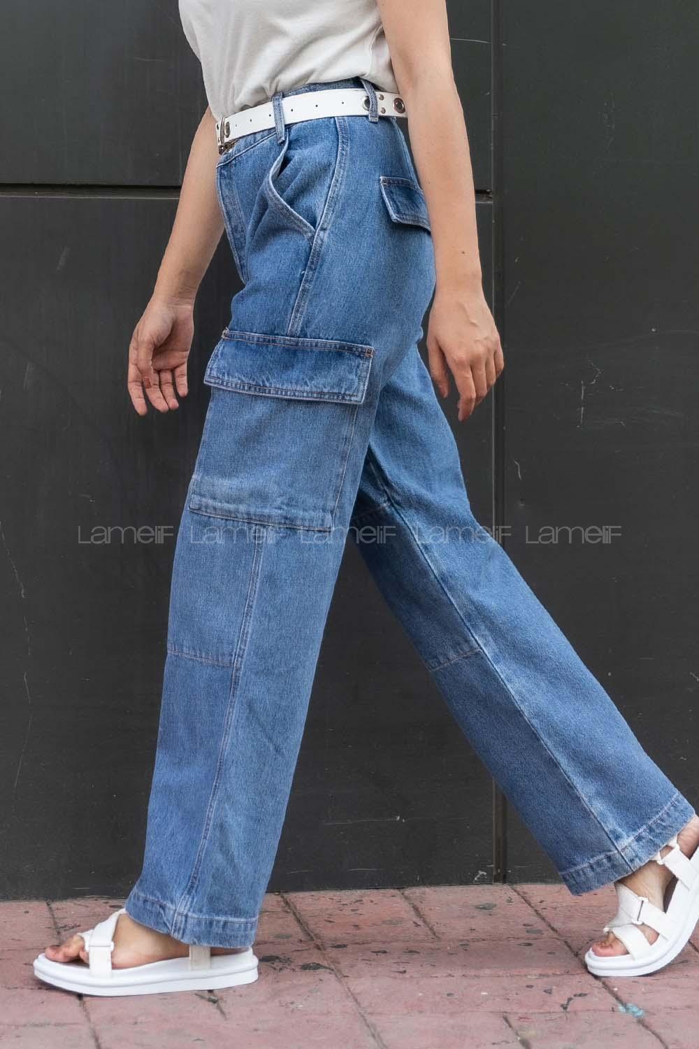 Modalamelif Kargo Cepli Bol Paça Jean Mavi