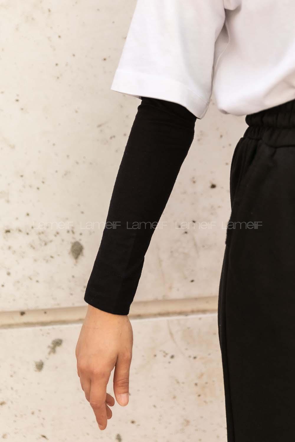 Black Normal Neck Long Arm Combed Fabric Collar