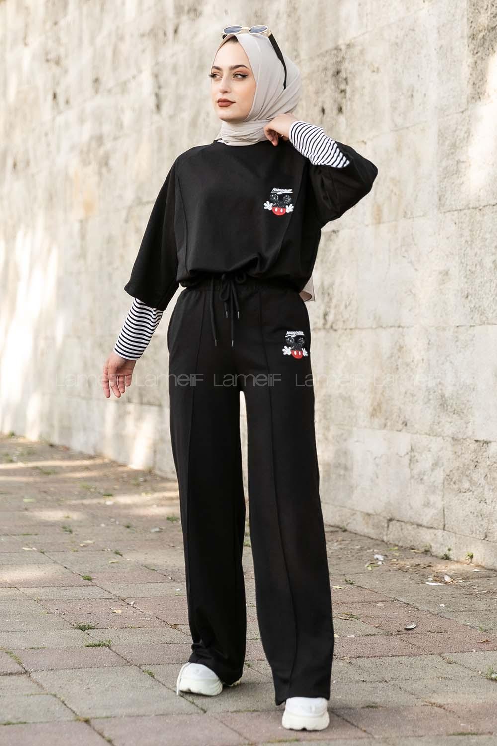 Modalamelif Mıckey Mouse Baskılı  İkili Takım Siyah