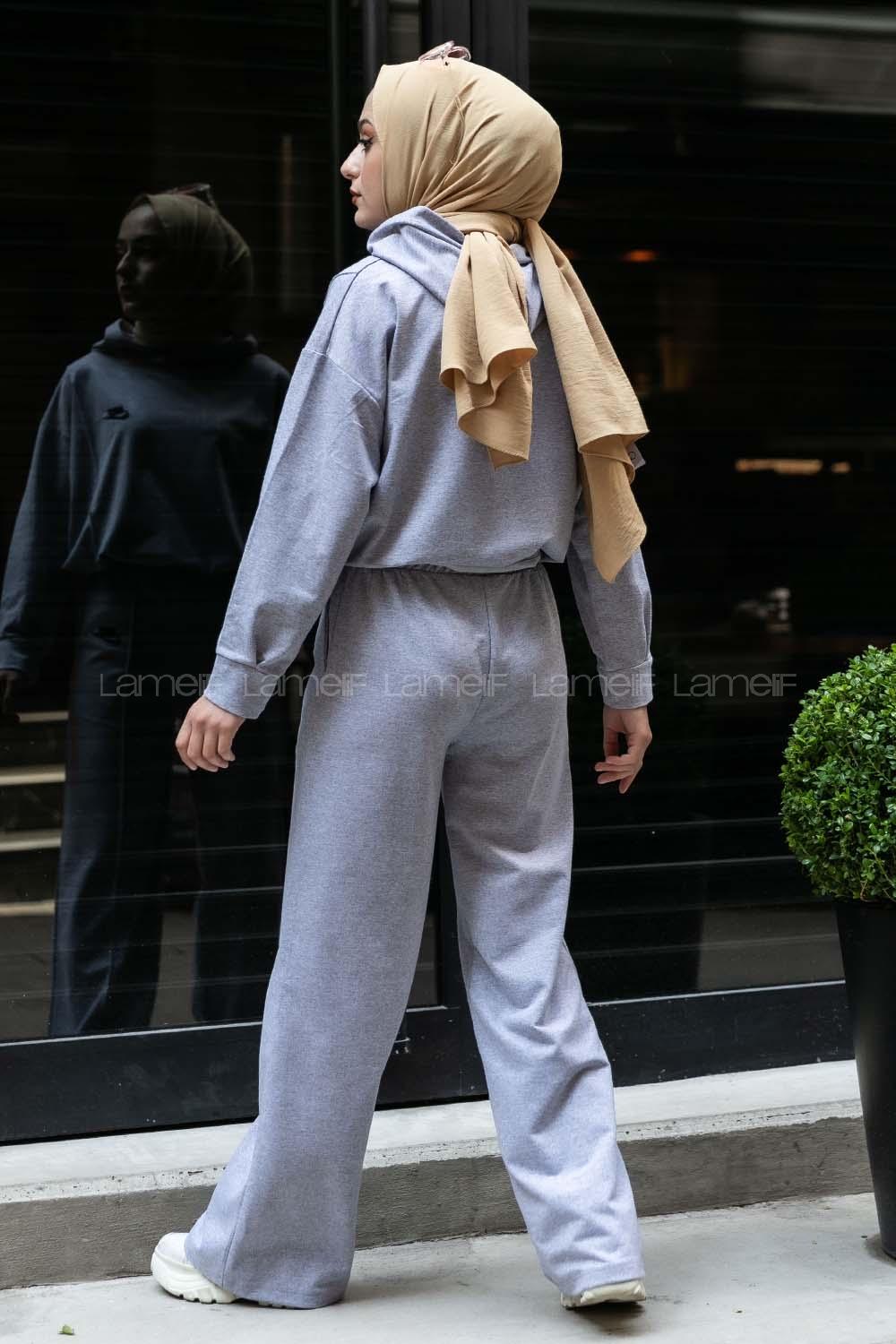 Modalamelif Nıke Nakışlı Kapüşonlu İkili Takım Gri