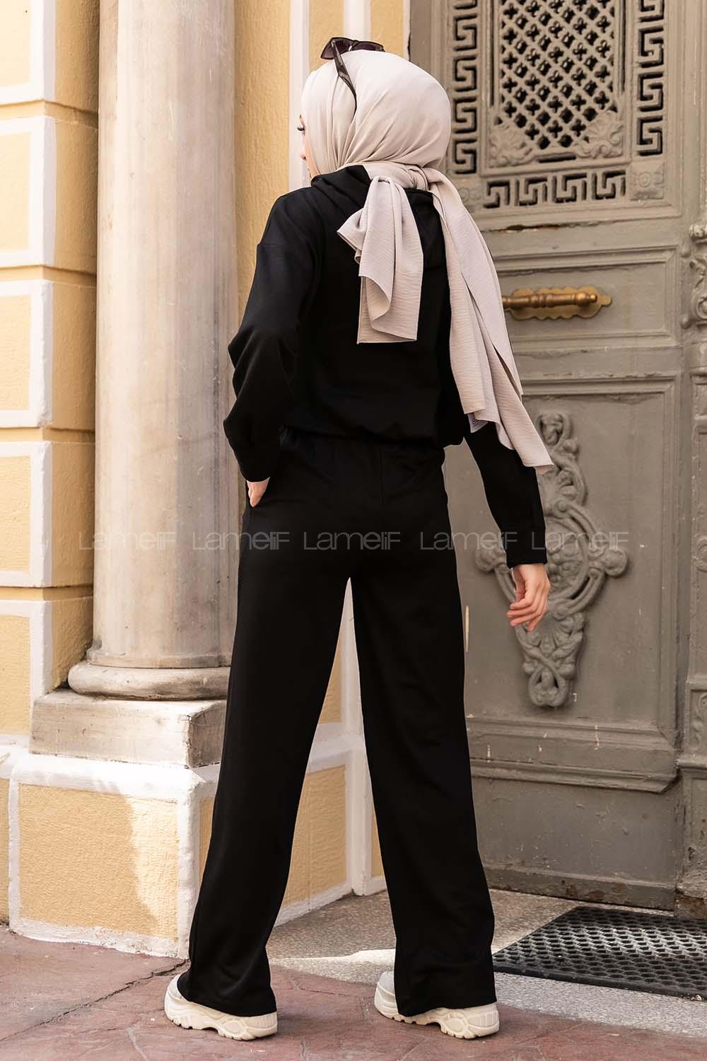 Modalamelif Nıke Nakışlı Kapüşonlu İkili Takım Siyah