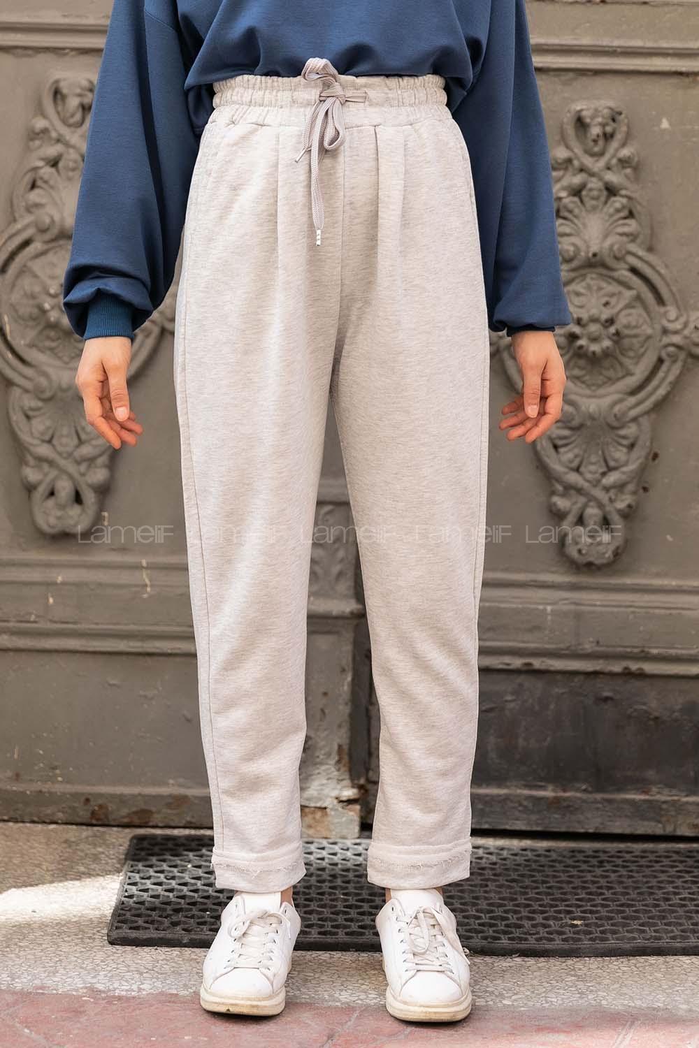 Modalamelif Paçası Pis Dikiş Detaylı Yan Cepli Eşofman Gri