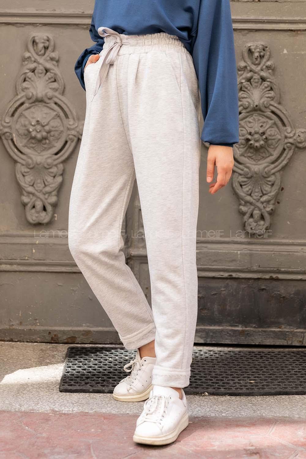 Modalamelif Paçası Pis Dikiş Detaylı Yan Cepli Eşofman Gri