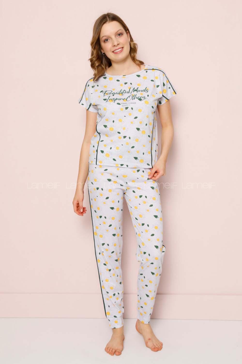 Modalamelif Papatya Desenli Şhort Pijama Takımı Gri