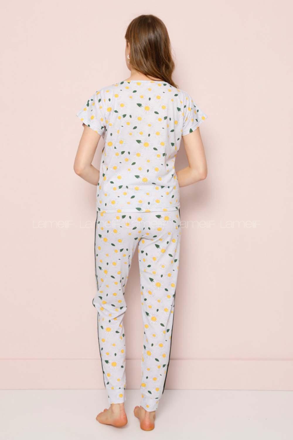 Modalamelif Papatya Desenli Şhort Pijama Takımı Gri