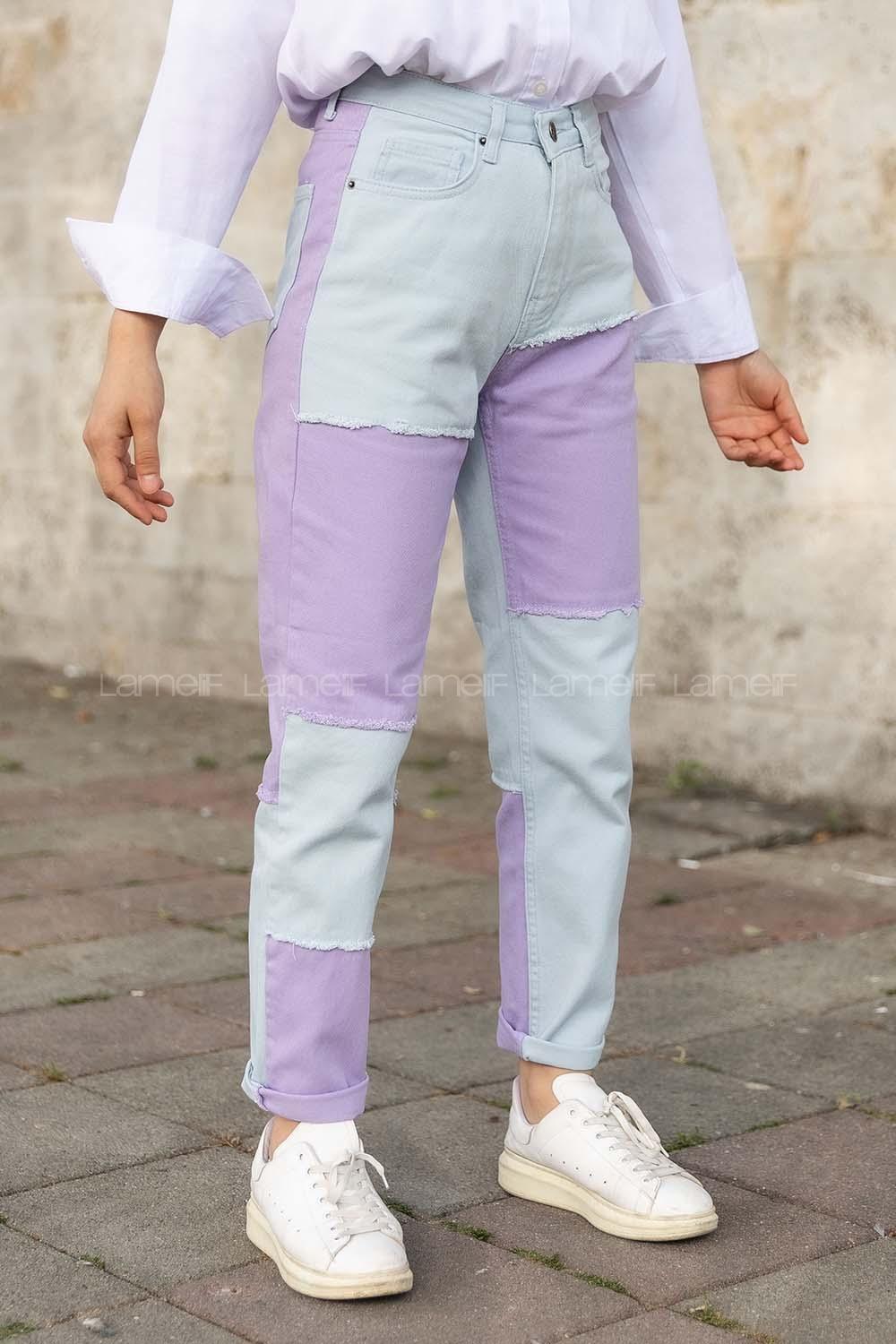 Modalamelif Parça Contrast Mom Jean Lila Pantolon