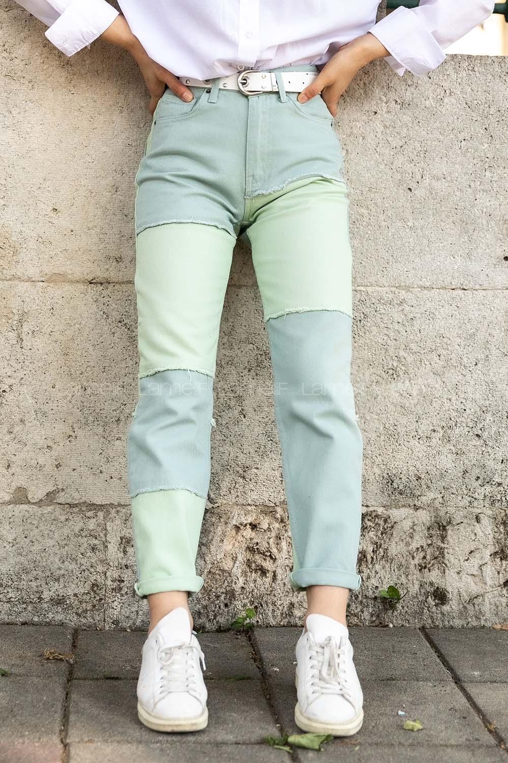Modalamelif Parça Contrast Mom Jean Mint Pantolon