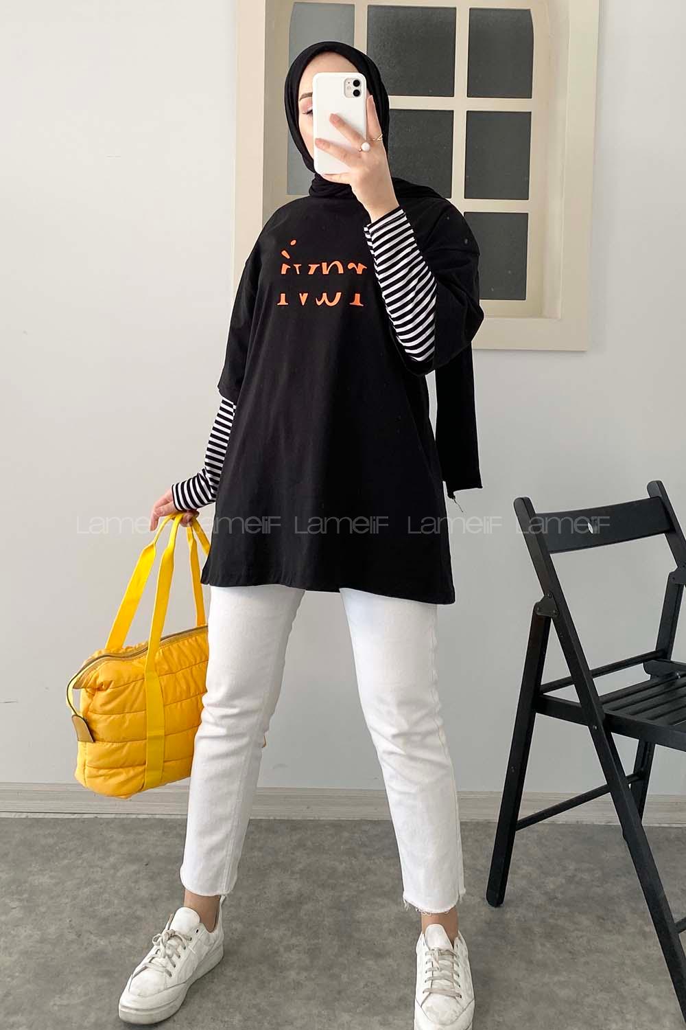 Modalamelif Ravi Baskılı Oversize T-Shirt  Siyah
