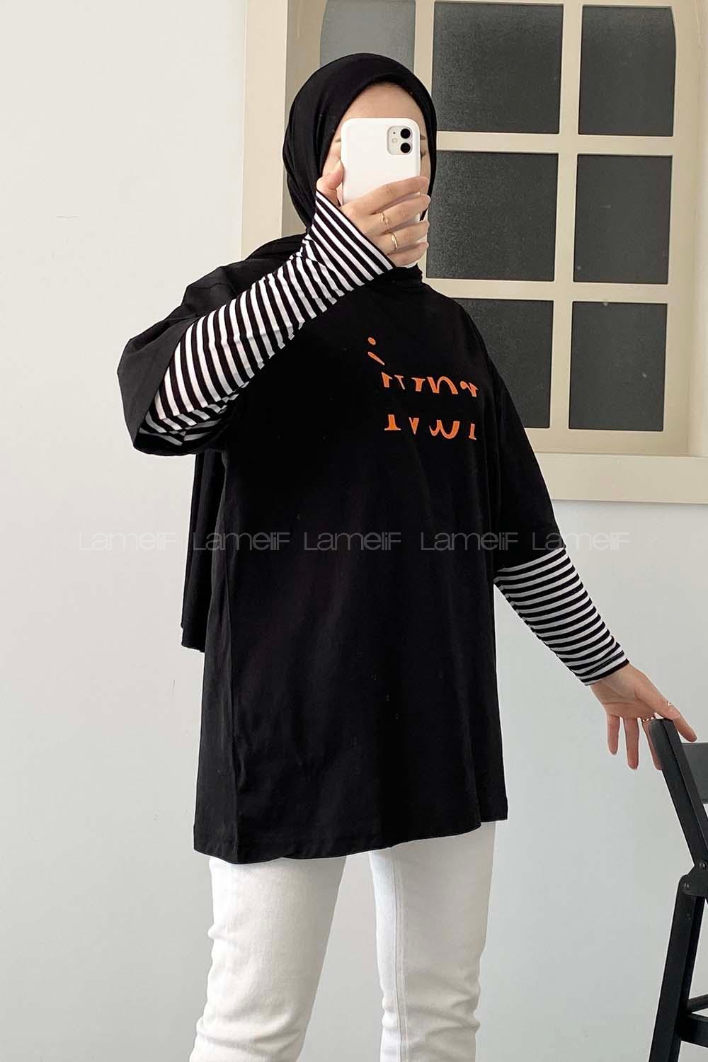 Modalamelif Ravi Baskılı Oversize T-Shirt  Siyah