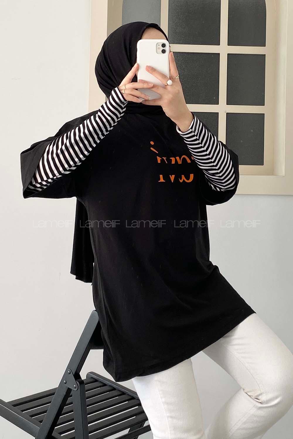 Modalamelif Ravi Baskılı Oversize T-Shirt  Siyah