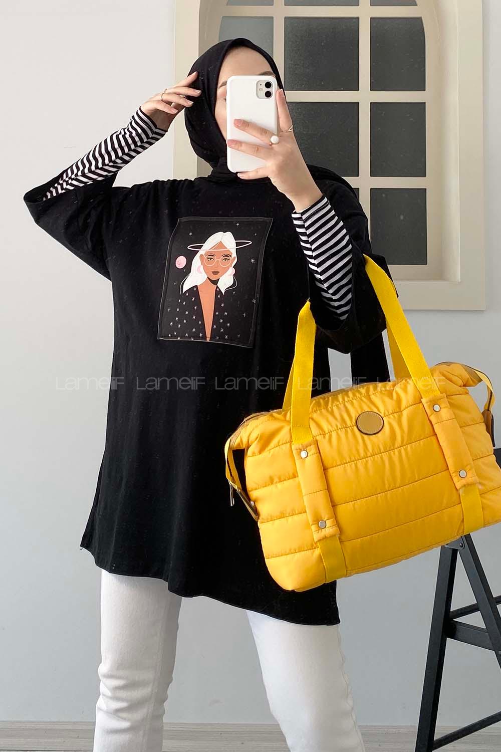 Modalamelif Uzaylı Kız Oversize T-Shirt Siyah