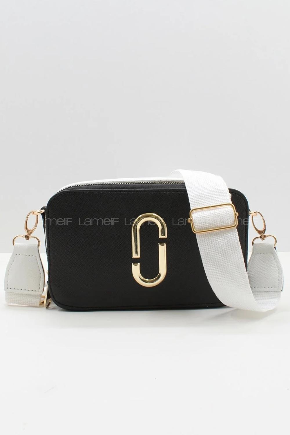 Modalamelif Püskürtme Boyalı Metal Detay Çanta Siyah-Beyaz