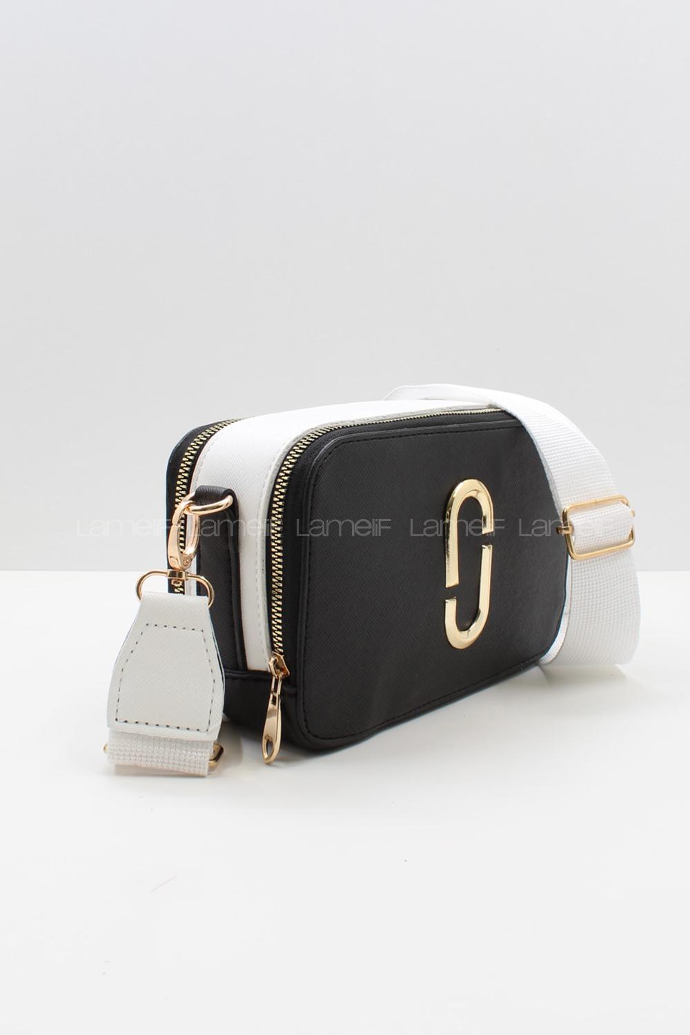 Modalamelif Püskürtme Boyalı Metal Detay Çanta Siyah-Beyaz