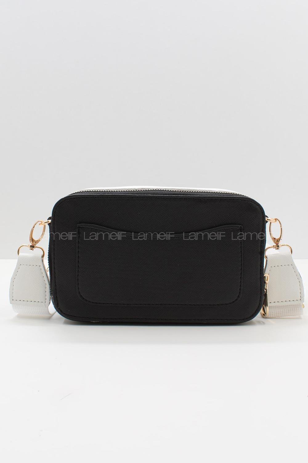 Modalamelif Püskürtme Boyalı Metal Detay Çanta Siyah-Beyaz