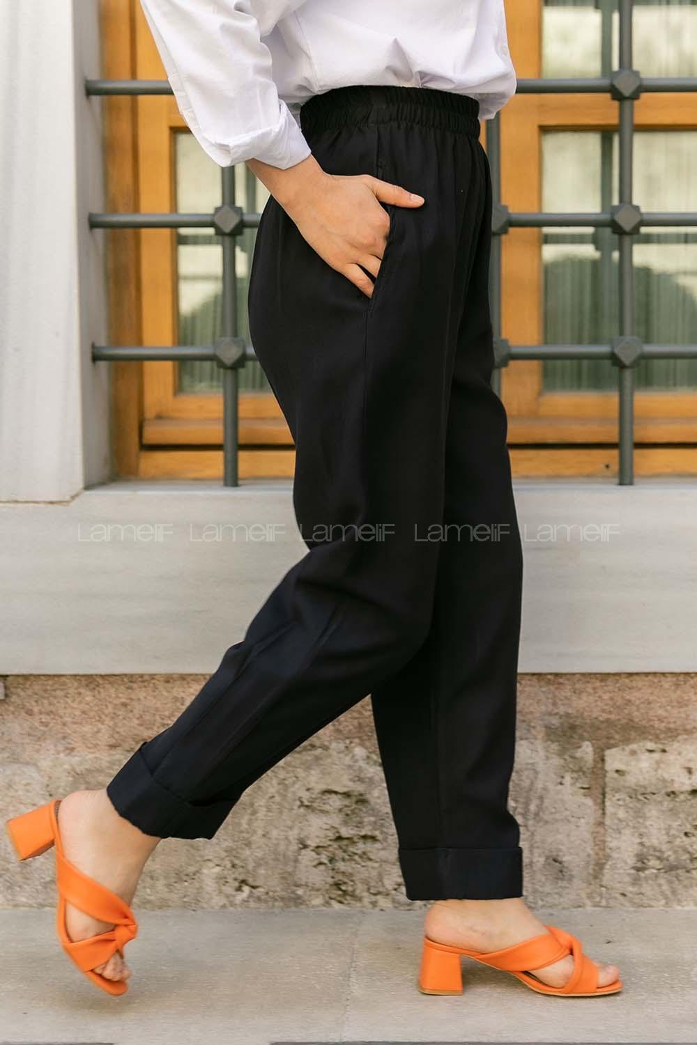 Modalamelif Beli Lastikli Duble Paça Pantolon Lacivert