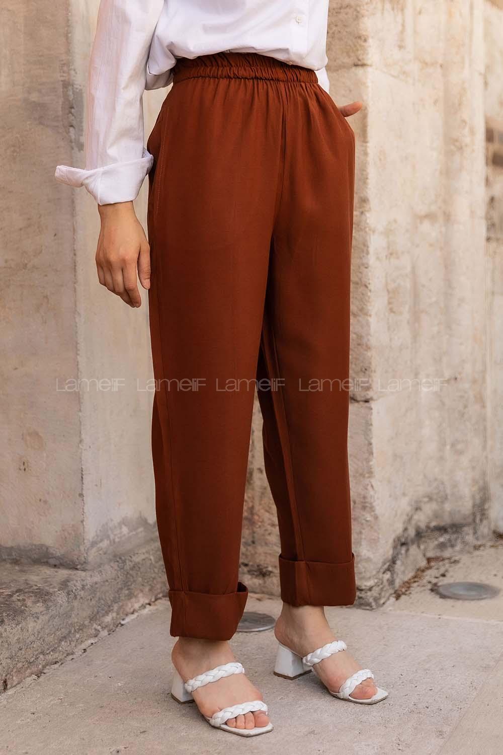 Modalamelif Beli Lastikli Duble Paça Pantolon Taba