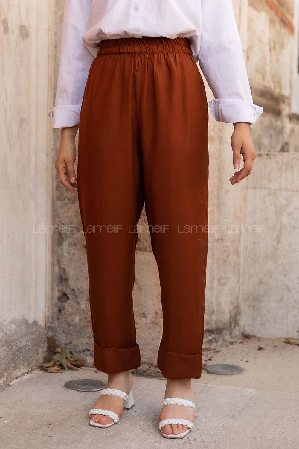 Modalamelif Beli Lastikli Duble Paça Pantolon Taba