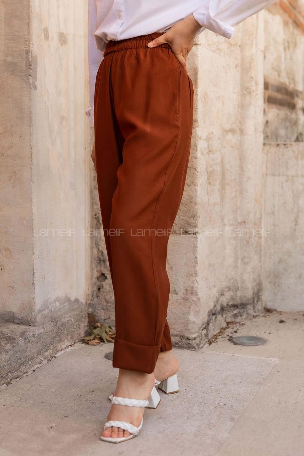 Modalamelif Beli Lastikli Duble Paça Pantolon Taba