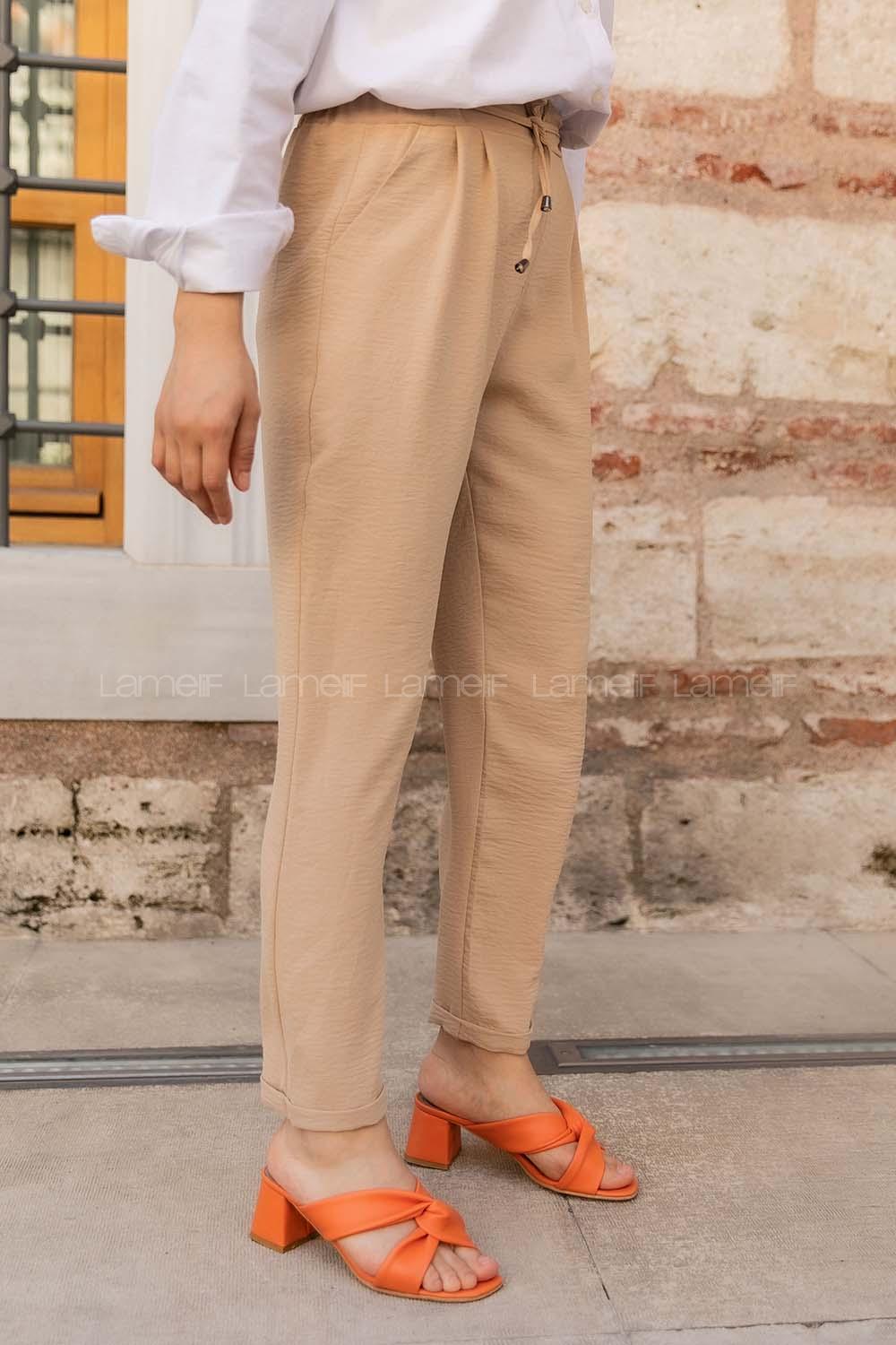 Modalamelif Duble Paça Beli Bağcık Detaylı Pantolon Camel